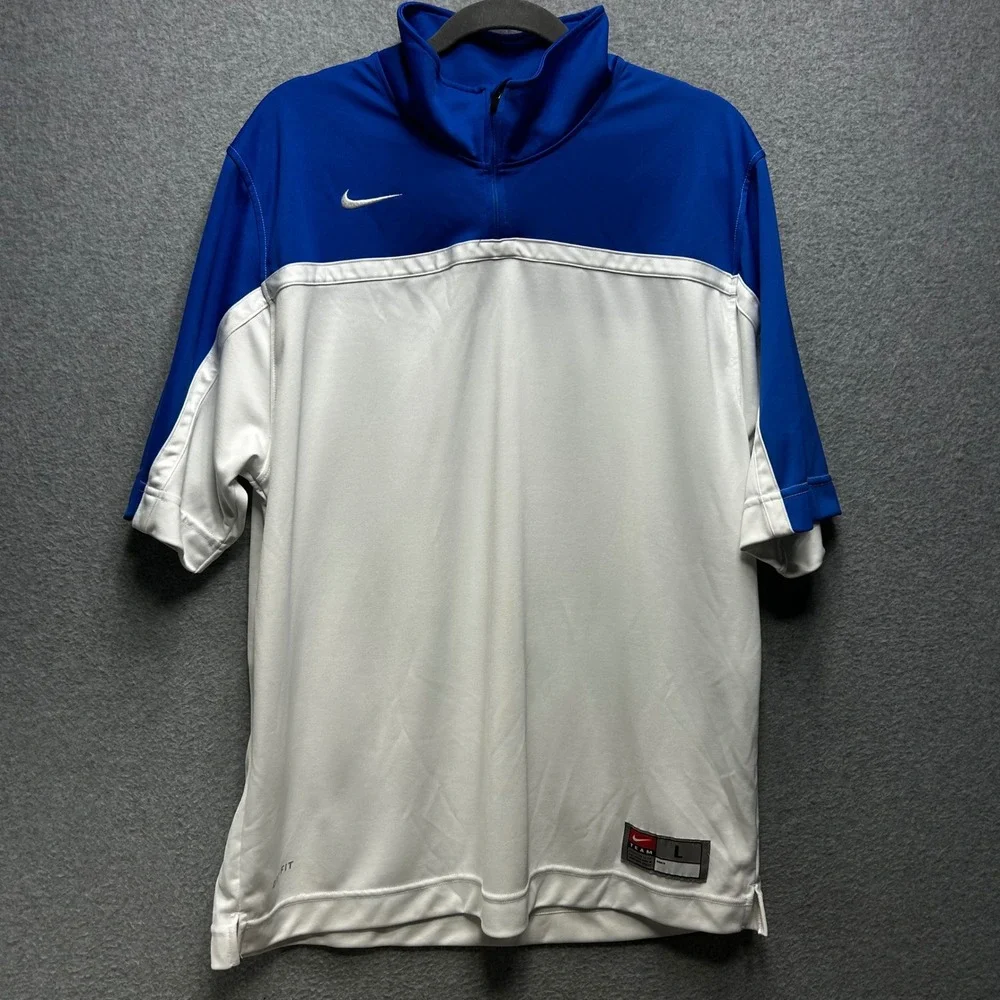 Nike Team Quarter Zip Pullover‎ Mens L Blue White Athleisure Gorpcore